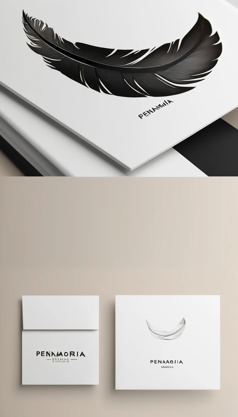 A minimal, modern, simple, cinematic logo design for the brand “Penamemoria". Create a modern, minimalistic, high-quality, logo of a feather-bird