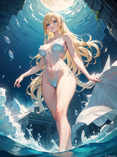 ((masterpiece Best Quality)), Ultra-realistic, High Definition, high quality texture, Realistic, Photorealism, 8k wallpaper, Crystal clear sea, ((Swimming in the water)), [1sexy girl:1.1], (Very perfect and beautiful face, A slight smile, mesmerizing eyes,...