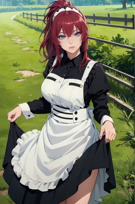 ((1girl, solo)), beautiful body, (perfect anatomy, perfect body, perfect hands, perfect legs), natural proportions, sexy body, large breasts BREAK 

red hair, ponytail, ((extremely detailed face)), purple eyes, (beautiful detailed eyes:1.6), (realistic pup...