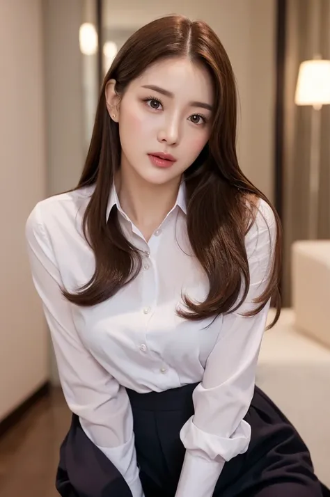 Mature Young,Office Clothes,Erotic style,very cute,whole body,Beautiful and soft skin、Perfect Face、Perfect Face,Gorgeous long brown hair,8K resolution,Ultra-realistic,Very detailed,high quality,Fashionable erotic beautiful immature woman ,(Look at the view...