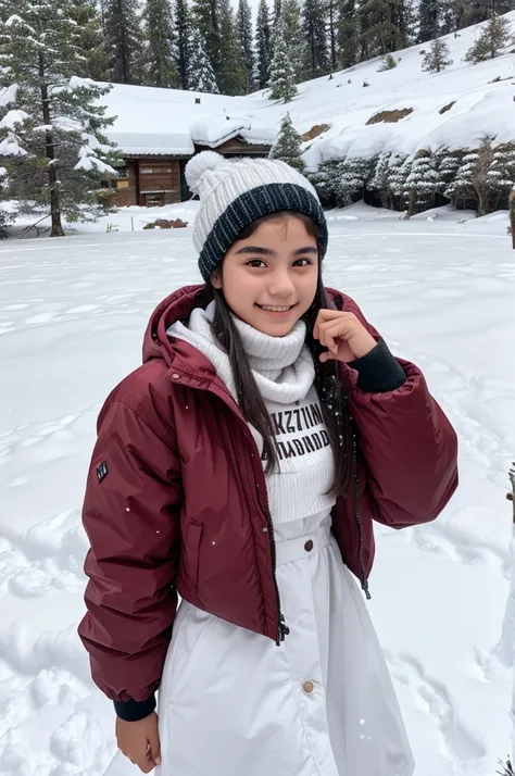 A 17 year old inadin girl celebrating his birthday in moutains in snow