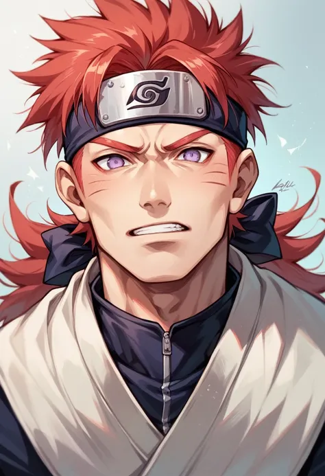 naruto ninja man, long red hair, purple eyes doujutsu rinnegan