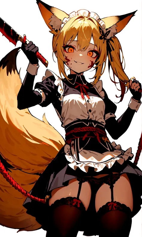 (masterpiece, best quality) junior,1girl,detailed, (beautiful,small breasts), blonde,long hair, side ponytail(tied to the left),Hairpin decoration with gold butterfly, elegant, (fox ears),nine tailed fox tail, red eyeshadow, golden eyes, femur，dark night s...