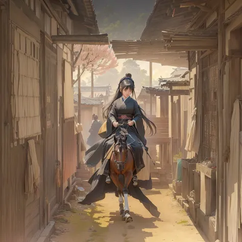 Anime girl in a long dress riding a horse in a room, Gweiz-style artwork, 2. 5d cgi anime fantasy artwork, guweiz on pixiv artstation, Guweiz on ArtStation Pixiv, Xin Haicheng, Jan J, Traditional Japanese concept art, artstation pixivでトレンド, Beautiful artwo...