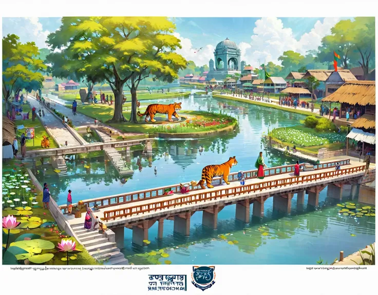 (Bangladesh)), poster image of a vibrant landscape of Bangladesh, where tradition and technology converge, a Smart Village emerges., Smart Village: Bridging Tradition and Technology Connected Community. Historical Monuments of Bangladesh. Water lily, Royal...