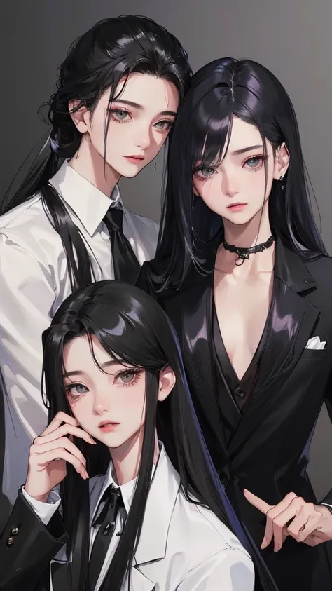 (Top resolution、Distinct_image)top-quality、femele、​masterpiece、highly detailed、Semi-realistic、silver eyes  、18year old、young、cool clothing、Exquisite facial features、Facial features、unique hairstyle, variations, potrait, a bar background,   Black hair , lon...