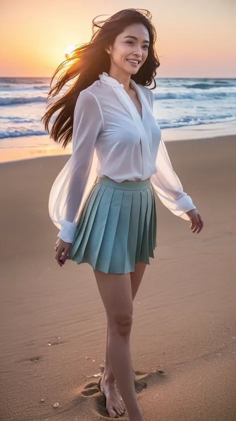 ((top quality)), ((8k)), ((masterpiece: 1.3)), (perfect appearance), (photorealism: 1.6), (japanese woman walking on the beach w...