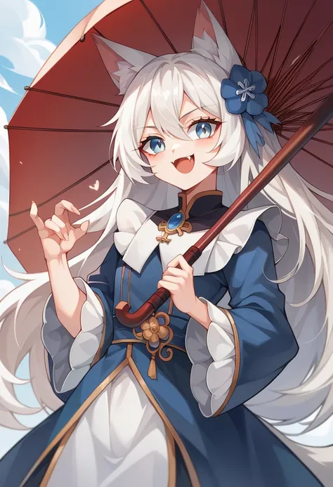 White-haired cat-ear anime girl holding an umbrella, Popular on cgstation, Gu Weiss, artwork in the style of Gu Weiss, by Shitao, author：Yang J, by Qu Leilei, Popular on cgstation内容, by Li Fangying, White fox, author：Cold plum, xianxia fantasy