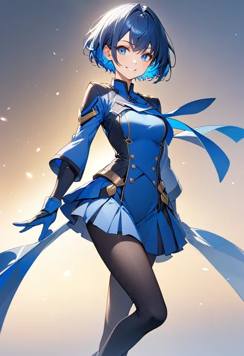 Girl short hair blue hair blue eyes blue matching confident smile correct limbs