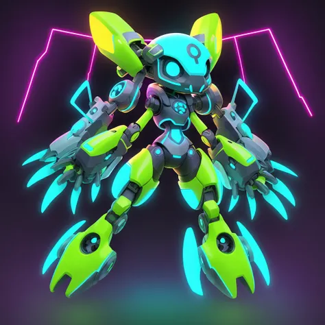 neon mecha skull in frog art style