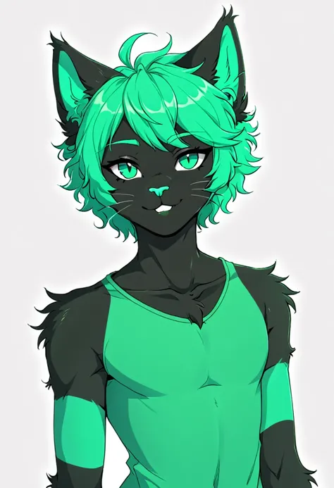 Teal ai furry cat with green top hair boykisser