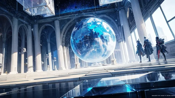 Very large space, big crystal, marble, transparency, mystery, fantasy, The near future, Science fiction, unmanned, Japanese anime style