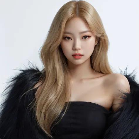 Jennie kim, doll lips, full lips, large eyes. Best Quality, Masterpiece, ultra high resolution, (photorealistic:1.5), photo and gross, 1 girl, off the shoulder, in the dark, deep shadow, low key, cold light, sexy look, double eyelid.