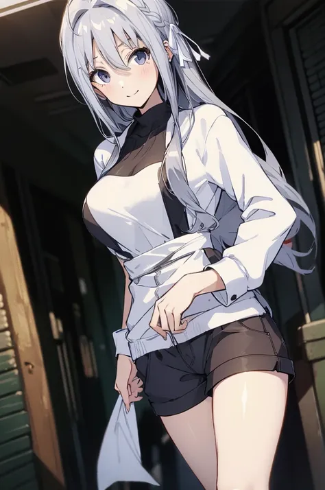 , white hair, silver gradient hair , composite cloth, virtual youtuber, best quality, masterpiece, dynamic angle, , cowboy_shoot...