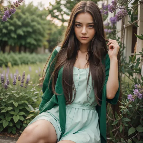 Pretty girl with red eyed and lavander long hair green color