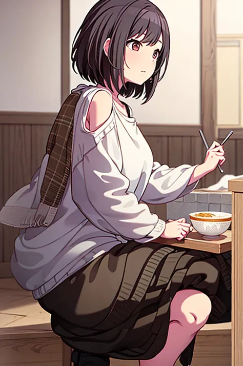 shinonome ena、brown hair、view here、big white shirt、white oversized shirt、inside the room