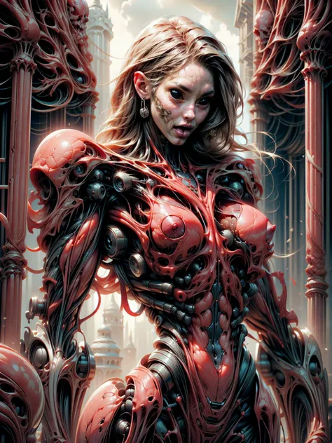 (((beautiful girl face))), (((megan fox as a beautiful vampiric girl with a muscular red carnage body))), (((red carnage anatomic cybernetic muscle suit))), (((body totally covered in muscles, veins, tendons))), (((perfect muscular anatomy))), (((wide shou...