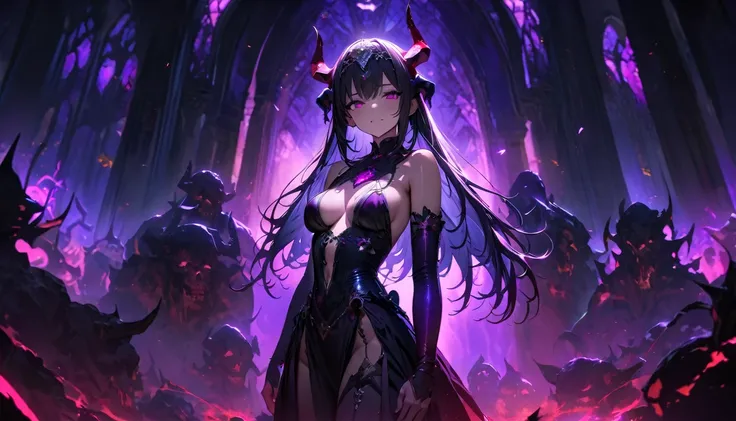 masterpiece, Best quality, 1 girl,photo, Studio photography, from the waist up, upper body, Shoulders back, long hair covers shoulders, headband with black roses and veil, tiara of bloodstones and rubies with black metal, pale-skinned woman with a seductiv...