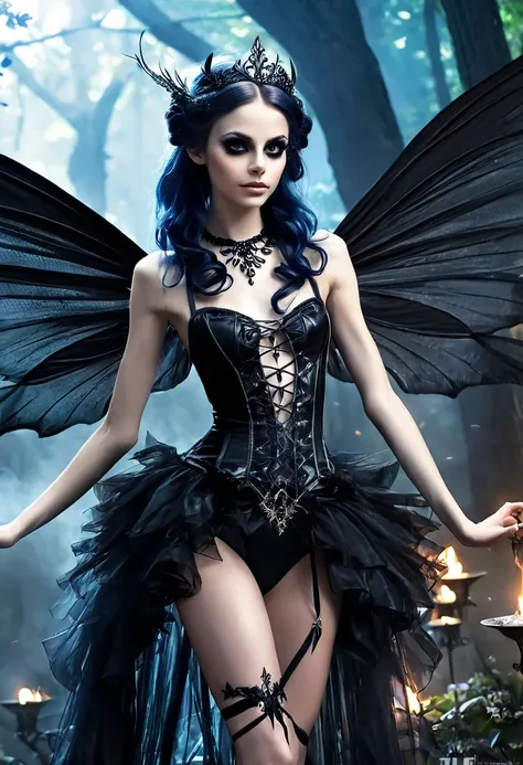 Anime personage, A beautiful ethereal cute dak fairy, gothic aethestics, smoke effects, dark long hairr, deep dark fairy wings, big detailed eyes. The scene is rich with dark fantasy elements, dramatic lighting,  Captured in a dramatic and cinematic style,...