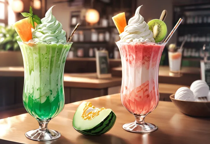 Soft serve ice cream float melon soda