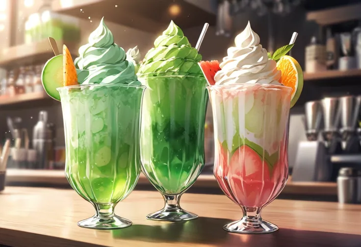 Soft serve ice cream float melon soda