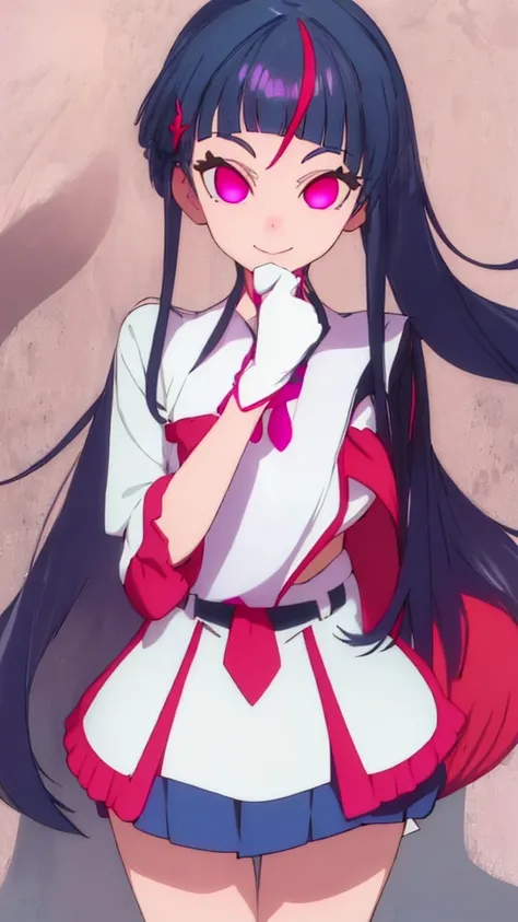 Highest quality, Very detailed,One Girl, alone, {cure_null_hirogarunullprecure:1.15}, Dark blue hair, Red eyes, Crimson flames in your eyes, Long Hair, Twin tails, Magical girl, bangs, Open your mouth, Redhead, multicoloRedhead, One Girl, blunt bangs, Dark...