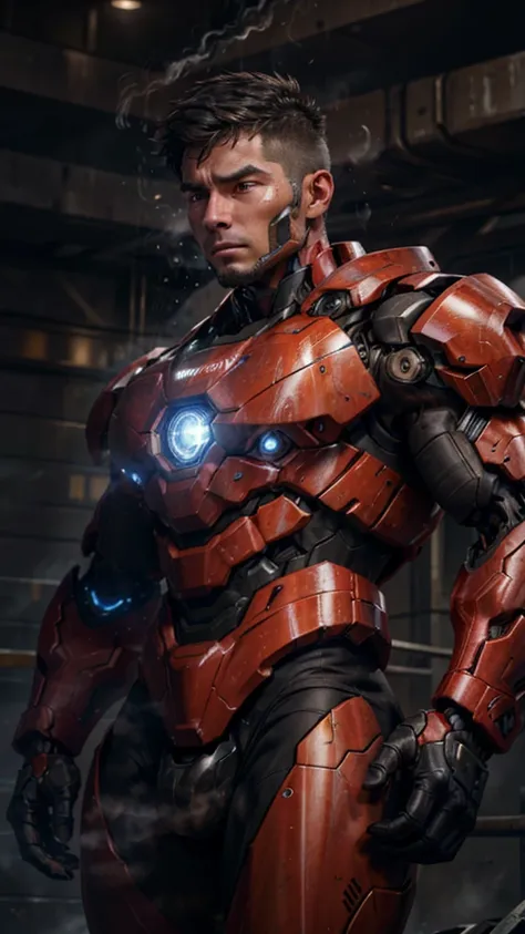 rough skin, very detailed, advanced details, high quality, high resolution, 1080p, ,(war machine),handsome cyborg man,red mecha ...