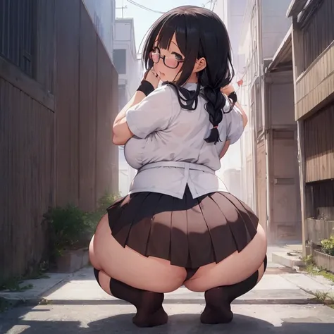 白いシャツと黒いスカートを着た大きなButtのアニメの女の子, Beautiful anime girl crouching, Anime girl crouching, Bend your body, Lit from behind, , chic, [ 4k digital art ]!!, View from behind, Naughty, 超Realisticな女子高生, 超Realisticな , Enchanting anime girl,Anime girl with long hair a...