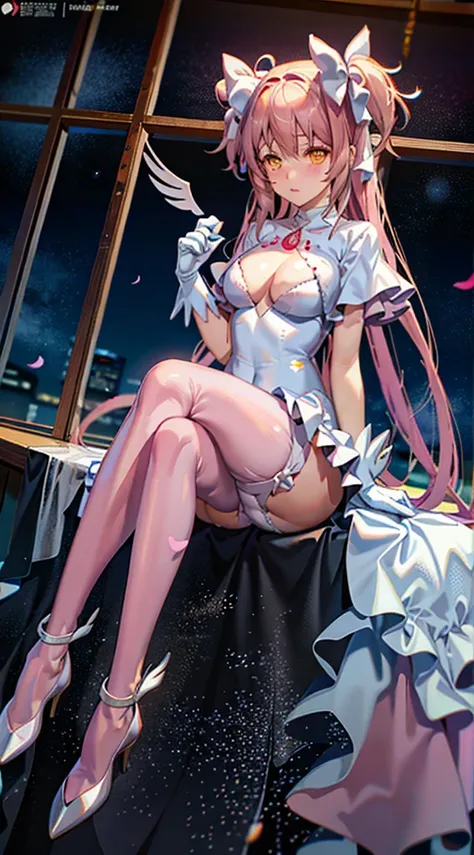 Bunny Girl，Pink pantyhose，White hair，booobs，madoka，Foot washing