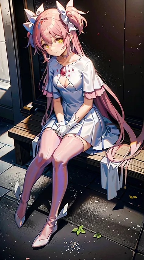 pink hair，madoka，street，smile，foot washing