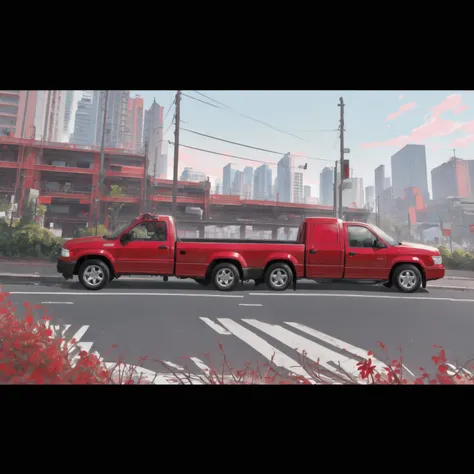 there is a red truck that is driving down the street, full device, truck, thawan duchanee, moving, 1614572159, by Ivan Ranger, 8khdr, 2006, 2 0 0 6, 2005, 2 0 0 5, 2717433015