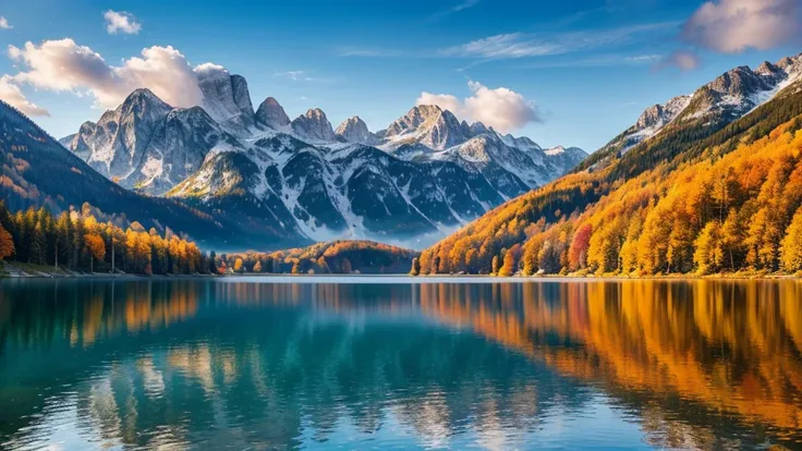 Beautiful autumn scene of Hintersee lake. Colorful morning view of Bavarian Alps on the Austrian border, Germany, Europe. Beauty of nature concept background