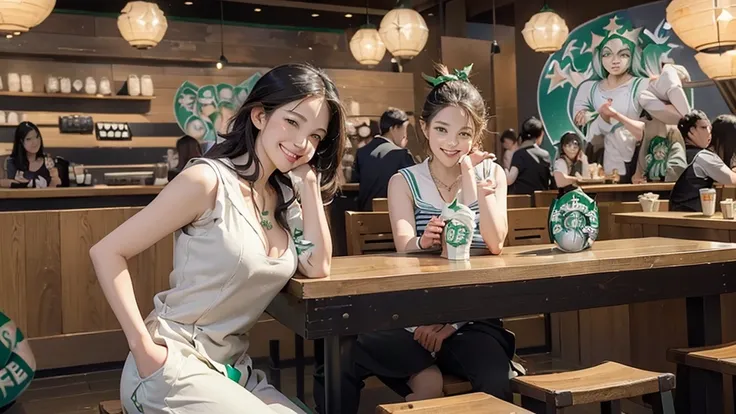 ((((((((A woman in a sleeveless white sailor suit))))))))
(((((((Emphasize cleavage)))))))

((((((((Heavy makeup))))))))
(((I can see my belly button)))
(((((((お洒落でcuteInside the Starbucks store)))))))
8K、RAW Photos、Highest quality、Super detailed、Super Res...