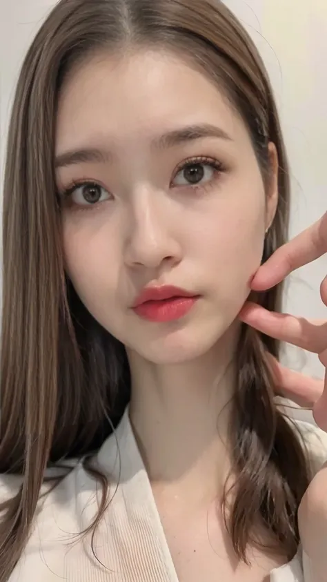 20 year old cute Japan woman, ((Extremely precise and accurate anatomy:1.0)), (Highest quality realistic skin textures:1.6), clean and glowing skin, Thin Skin, mesh, (Enhances the beauty of skin texture:1.2), ((((The texture of each individual hair, long a...