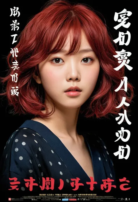 (​masterpiece、top-quality、hight resolution)、 Kana Arima (Oshinoko), full of shyness、red hairs、Bob Hair、red blush、Wavy mouth、(((Dramatic)))、(((gritty)))、(((vehement))))The poster of the film appears as a central character。She is shy in the center of the pos...