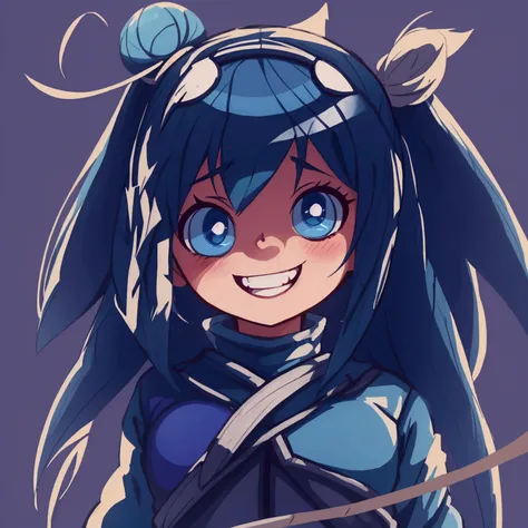 a cartoon drawing of a girl with blue hair and a helmet, anime moe artstyle, I&#39;ll do fanart too, 2D anime style, cel - shaded art style, плоская заливка anime style, anime style, [[[[grinning evilly]]]], Cellular!!!, sai drawing tool!! blue, anime styl...