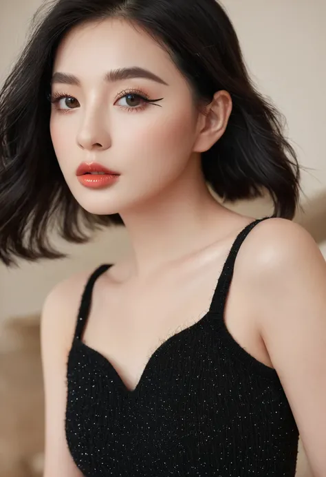 8K, RAW photos, Reality: 1.25), (Lip Gloss, eyelash, Shiny face, Glowing skin, best quality, Ultra-high resolution, Depth of Field, Chromatic Aberration, Caustic lines, Moisturizes lips, Face shape after modification, Dazzling eyes, Black Hair, Mid-length ...