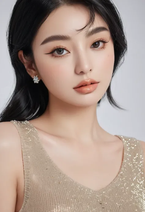 8K, RAW photos, Reality: 1.25), (Lip Gloss, eyelash, Shiny face, Glowing skin, best quality, Ultra-high resolution, Depth of Field, Chromatic Aberration, Caustic lines, Moisturizes lips, Face shape after modification, Dazzling eyes, Black Hair, Mid-length ...