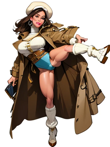 ((masterpiece)),(((best quality))),((character design sheet)), ((full body view)) ((native girl)) mature face, defined cheekbones, high cheekbones, illustration, native girl, muscular, ((detailed face:1.4)) beautiful woman, (vintage clothing:1.4), (leg war...