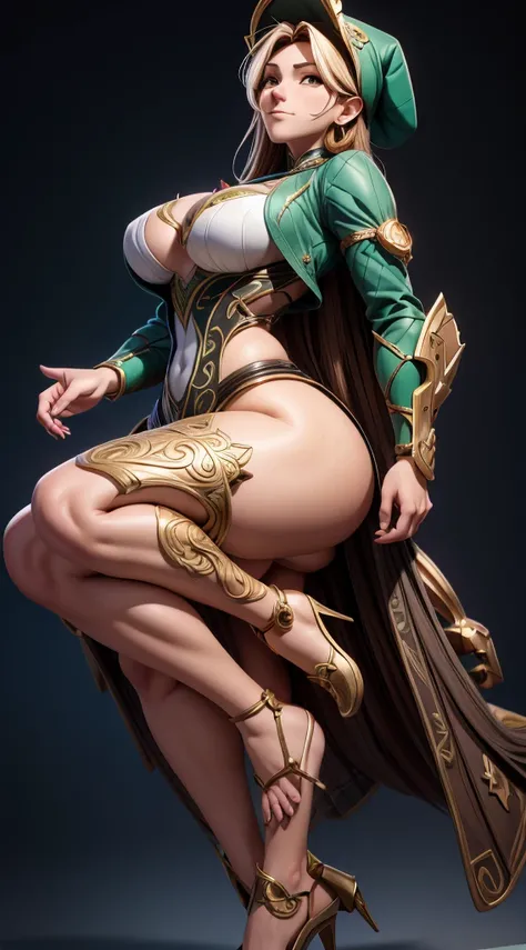 mdjrny-v4 style portrait of a female leprechaun, voluptuous, gorgeous detailed face, mischievous smirk, ample hips, insanely detailed accentuated big booty, mature, great aesthetics, perfect anatomy, well proportioned body, intricate, elegant, highly detai...