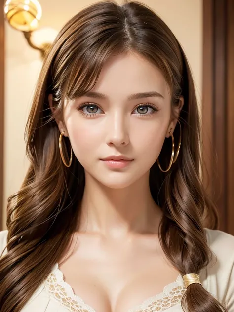 （Realistic:1.2）,(masterpiece,Highest quality)，8K,((一人のwoman)),20-year-old,Tight waist,Big Hips,Perfect Anatomy, Brown Hair, Long Hair,Random Hairstyles,Big beautiful breasts,((Highly detailed face and eyes:1.2))(Cute face:1.4)，Beautiful actress face，Perfec...