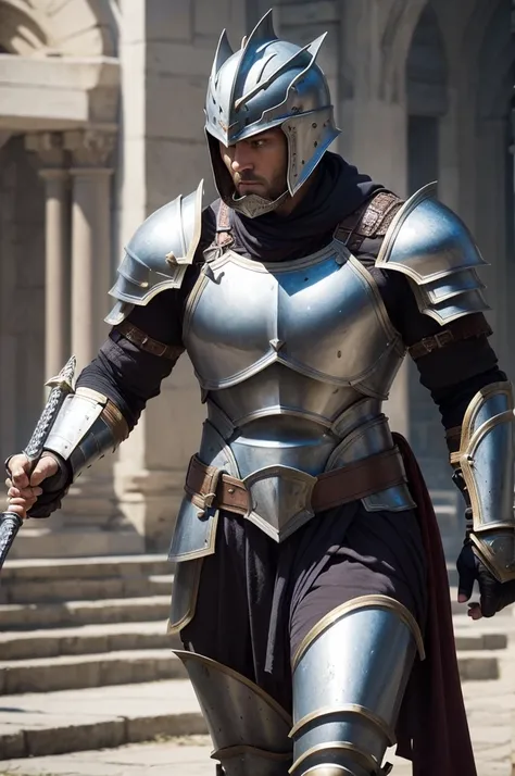 A Magic Gladiator is often depicted wearing heavy armor, wielding a sword or other powerful weapon, and often 