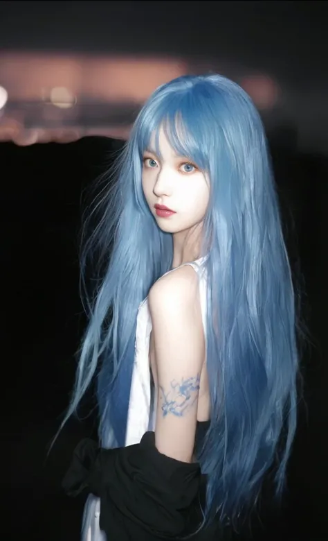 8K high quality，1 woman，Blue Hair：1.5