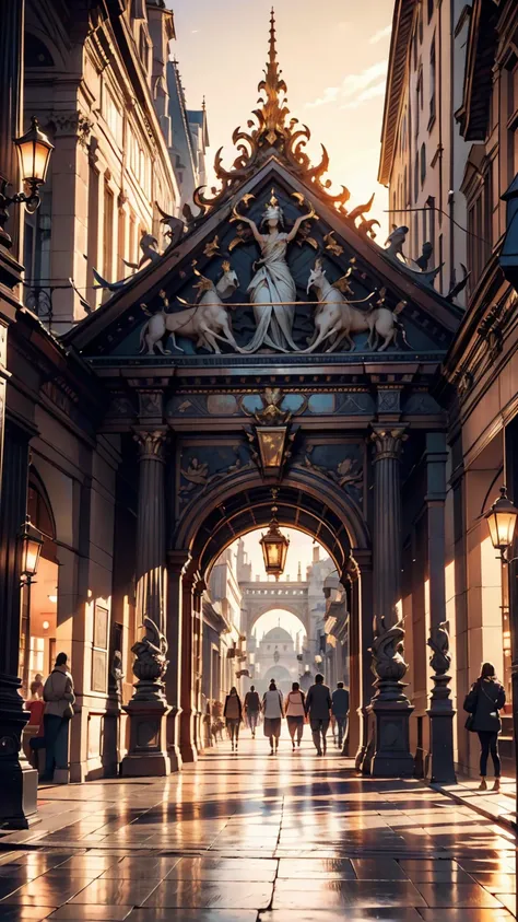 amazing, Spectacular panorama of the Louvre in Paris, Shining in the soft light, Golden colors of dusk. Iconic glass pyramid appears at the heart of the Cour Carrée, Reflecting the splendor of ancient palaces. The facade of the Louvre、It is adorned with in...