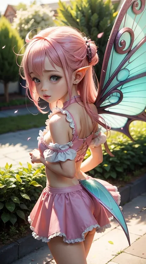 cute little fairy pink wings pink hair pointy ears