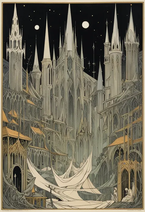 Ringwraiths in a Sleeping Town，Dorothy Lassrop (Dorothy Lathrop) absorb，Aaron Horkey&#39;s painting depicts，神秘风景absorb影,Luminous oil painting style，IncRedible futuristic images appear on the Miracle Stone， There is a lot of suspense, Dark, atmosphere, Dark...