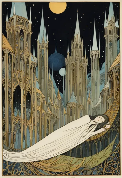 Ringwraiths in a Sleeping Town，Dorothy Lassrop (Dorothy Lathrop) absorb，Aaron Horkey&#39;s painting depicts，神秘风景absorb影,Luminous oil painting style，IncRedible futuristic images appear on the Miracle Stone， There is a lot of suspense, Dark, atmosphere, Dark...