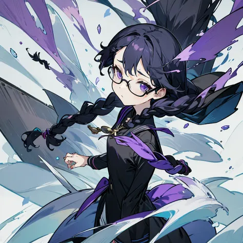 high resolution、Fine skin、Glasses、Purple droopy eyes, black hair braids、Black Sailor Suit、No background