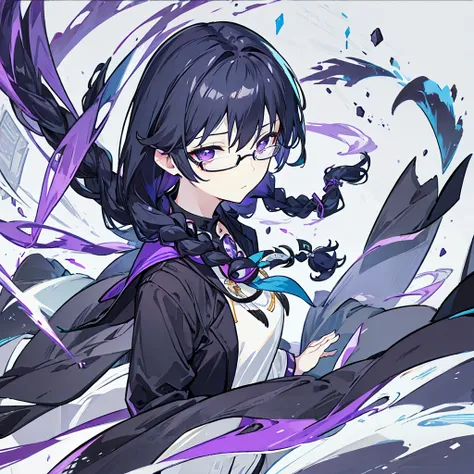 high resolution、Fine skin、Glasses、Purple droopy eyes, black hair braids、Black Sailor Suit、No background