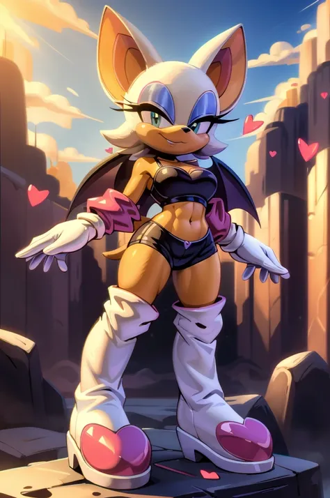 ((best quality)), ((masterpiece)), (detailed), a digital artwork of rouge the bat with abs wearing a crop top of her default bod...